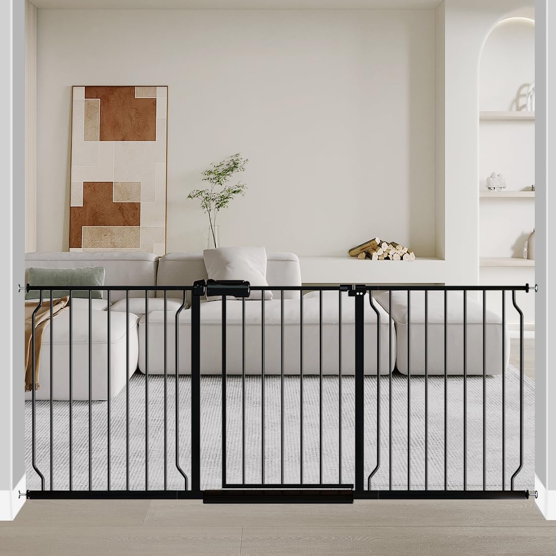 Fairy Baby Extra Wide Baby Gate Black 57.5-62 Inch Wide, Walk Through Pressure Mounted No Drill for Doorways, Long and Large Tension Dog Gates for Pet and Kids