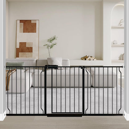 Fairy Baby Extra Wide Baby Gate Black 57.5-62 Inch Wide, Walk Through Pressure Mounted No Drill for Doorways, Long and Large Tension Dog Gates for Pet and Kids