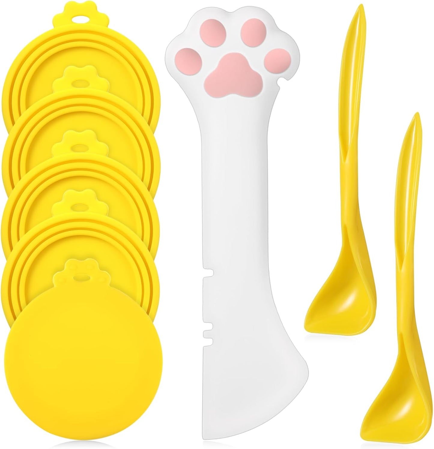 Uiifan 8 Pcs Cat Food Can Covers Lids Set, Silicone Pet Food Can Lids with Multi-Function Cat Foods Spoon and Opener, Silicone Wet Foods Spoon for Cats and Dogs(Pink)