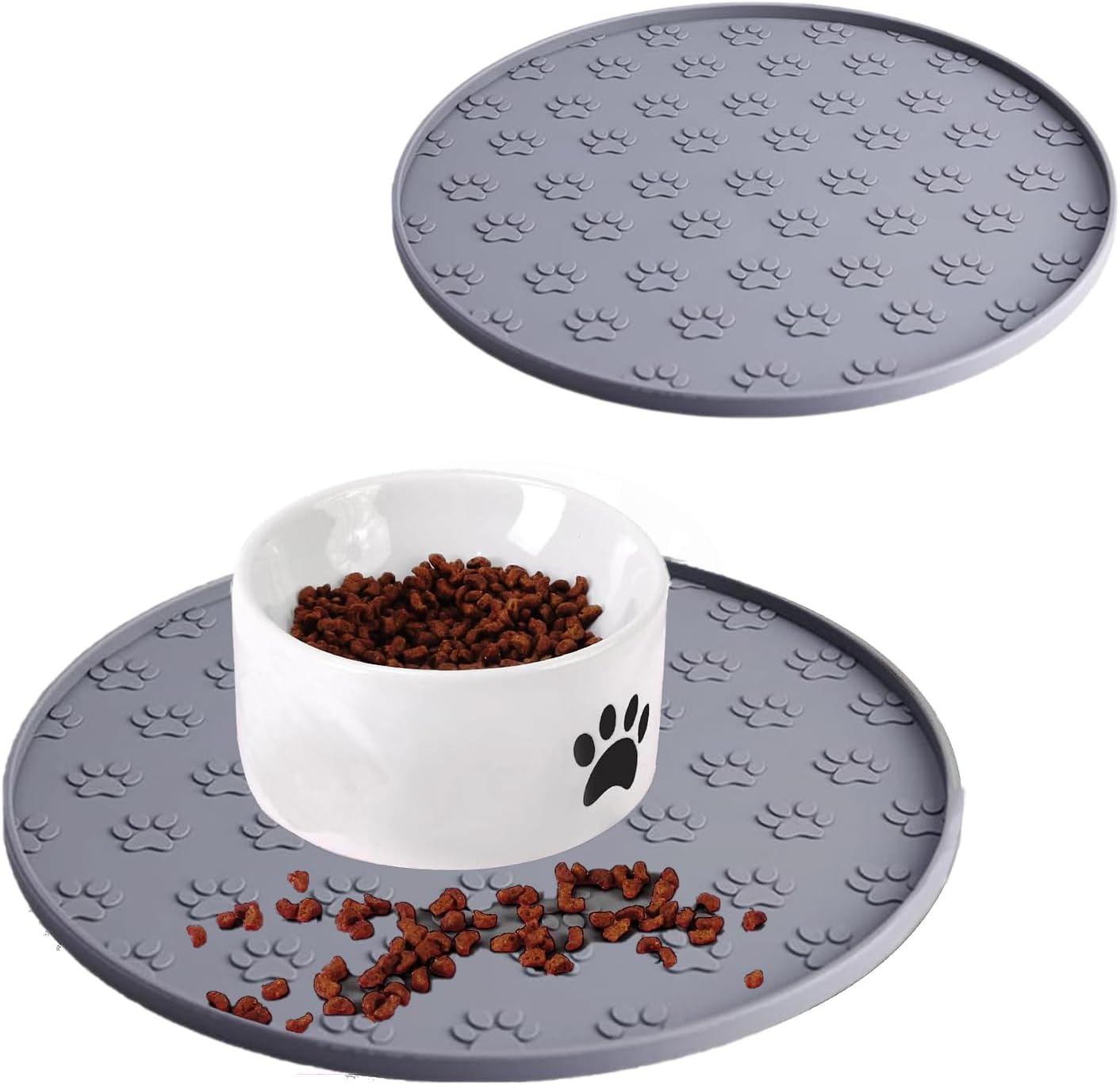 Pet Feeding Mat, Waterproof, Raised Edges to Prevent Spills, Easy Clean in Dishwasher, Dogs and Cats Placemat Tray to Stop Food and Water Bowl Messes on Floor(1Pack Beige)