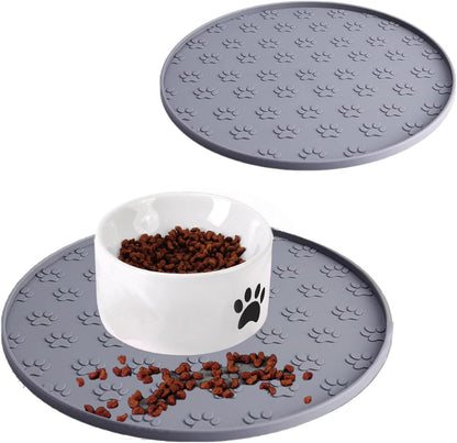 Pet Feeding Mat, Waterproof, Raised Edges to Prevent Spills, Easy Clean in Dishwasher, Dogs and Cats Placemat Tray to Stop Food and Water Bowl Messes on Floor(1Pack Beige)