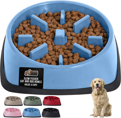 GORILLA GRIP® Patented BPA Free Slow Feeder Dog Bowls, Interactive Puzzle Toy for Dogs and Cats Food Training Enrichment, Keeps Pets Busy and Prevents Puppy Overeating, Small Breeds, 1 Cup, Gray