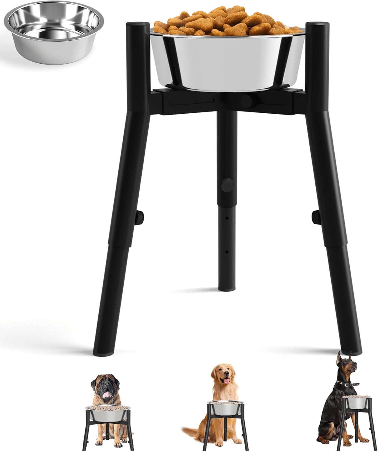 Dog Bowl Stand for Medium Large Dogs, Adjustable Width Elevated Dog Bowls 7-10.6", Raised Dog Food Water Bowls, 11 inch Tall Single Holder, Black,Bowl Not Included