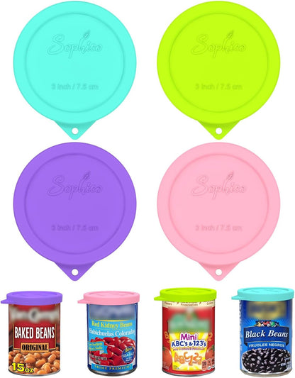 4PCS 3-inch Silicone Can Lids for Goya | Van Camp's | Chef Boyardee | Bush's Best | Farmer's Market Can, Tight Seal Cover for Canned Good, Can Toppers, Reusable Food Saver Lid (Can NOT Included)