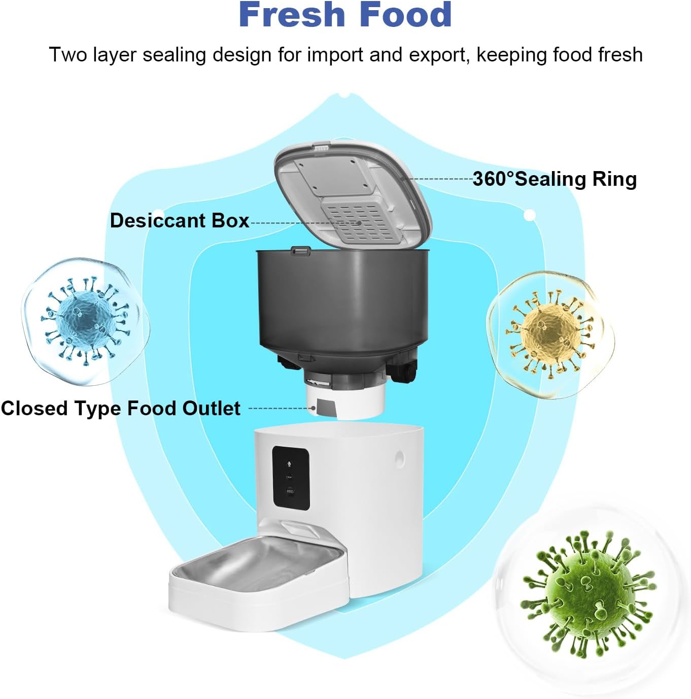 ANDOLL HOME Automatic Cat Feeder, 4L Cat Food Dispenser with 10s Voice Recorder, Pet Feeder up to 8 Meals per Day, Timed Dog Feeder with Dry Food Sealed Ring