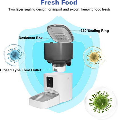 ANDOLL HOME Automatic Cat Feeder, 4L Cat Food Dispenser with 10s Voice Recorder, Pet Feeder up to 8 Meals per Day, Timed Dog Feeder with Dry Food Sealed Ring