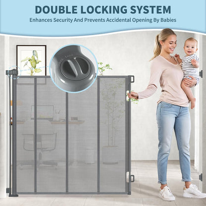 47” Extra Tall Retractable Baby Gate, Reinforced Mesh Dog Gate Extends to 71" Wide, Baby Gate for Stairs, Doorways, Hallways, Indoor and Outdoor, Black