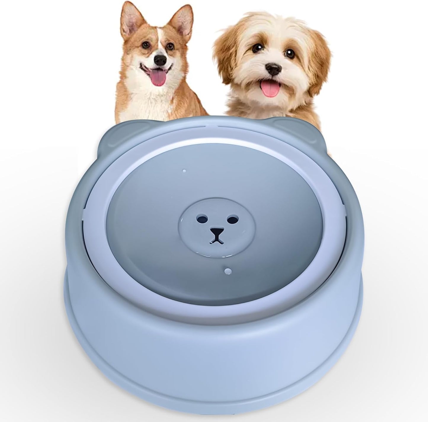 No-Spill Dog Water Bowl for Large Medium Small Dogs and Cats - Anti-Splash Pet Bowl with Floating Disk & Non-Skid Base, 34oz/1L Large Capacity (Blue)