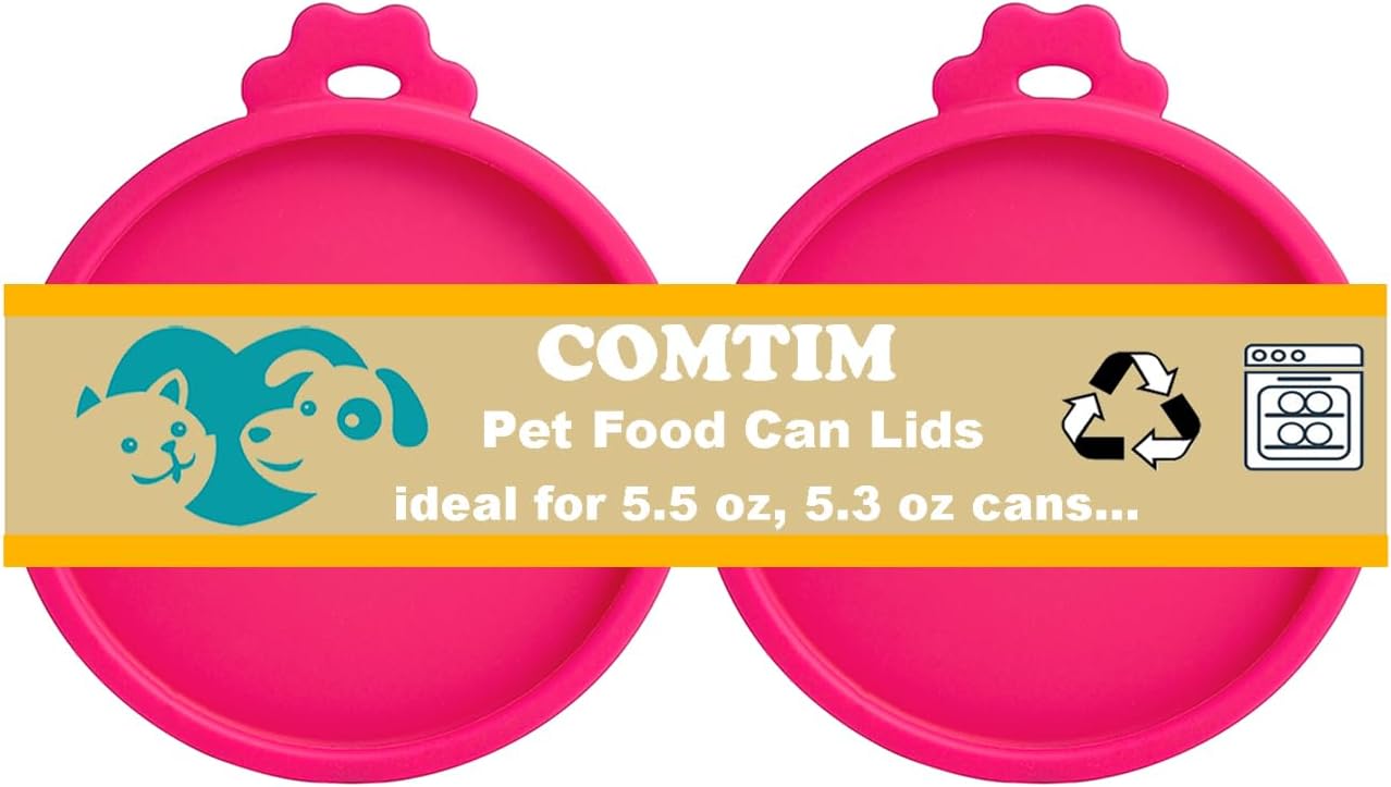 COMTIM Cat Food Can Covers Lids for 5.5 oz Cans, 2 Pack Silicone Cat Food Can Lids for 5.5 oz 5.3 oz Cans...Pet Food Can Covers Reusable Can Toppers Savers for Wet Food