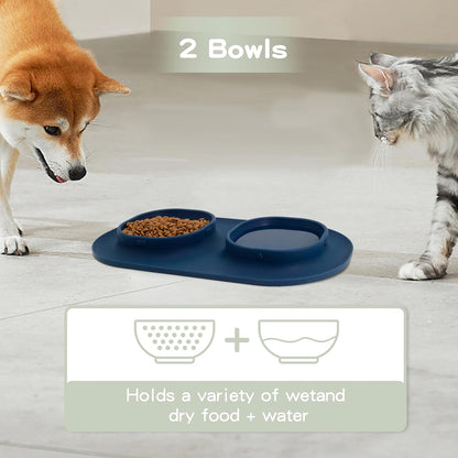 Dog Food Bowls Pet Bowls & Dog Water Bowls with No-Spill and Non-Skid, Feeder Bowls with Dog Bowl Mat for Small Medium Large Size Dogs Cats Puppy Pets, Dog Dishes (Green)