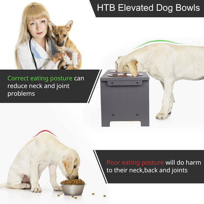 HTB Elevated Dog Bowls,Raised Dog Bowl Stand with 2 Stainless Steel Bowls,Elevated Raised Dog Bowls for Large Medium Small Sized Dogs