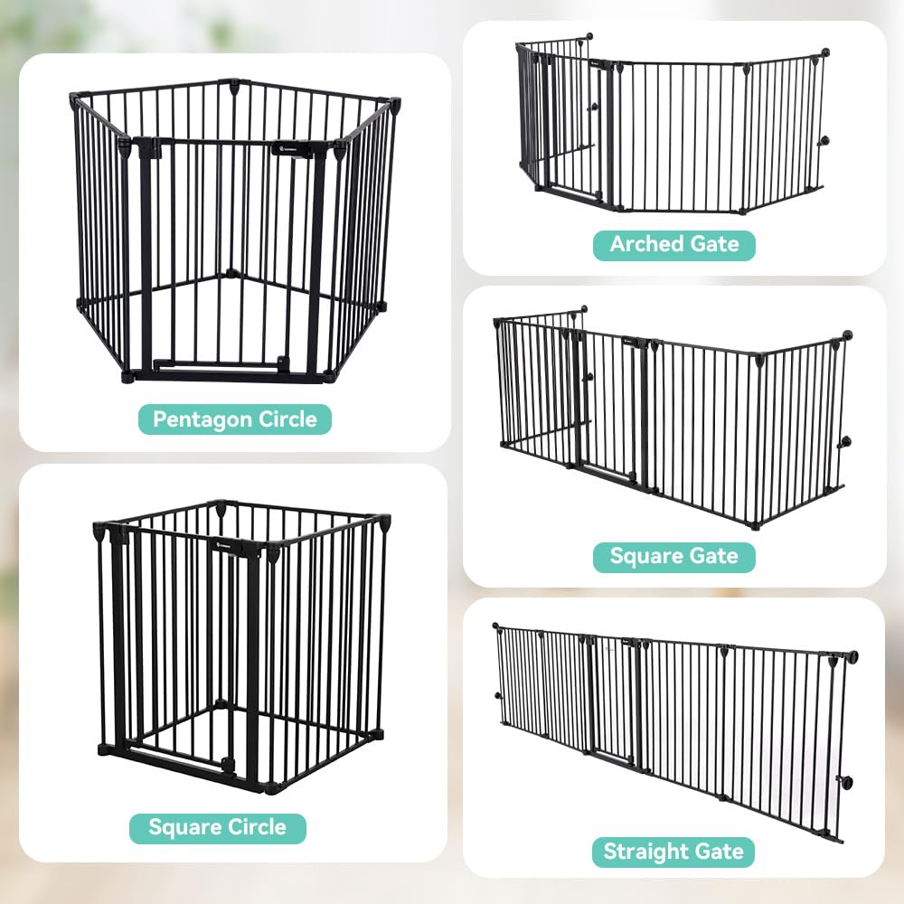 COMOMY 80" Extra Wide Baby Gate, Dog Gate for House Stairs Doorways Fireplace, Auto Close Pet Gate with Door Walk Through, 3 Metal Panels, Hardware Mounted Baby Fence Indoor Outdoor(30" Tall, Black)
