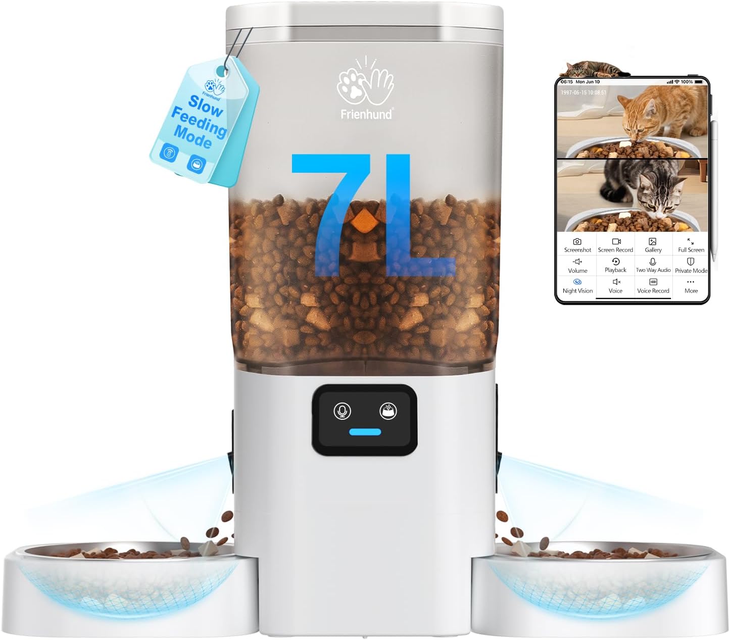 Frienhund Automatic Cat Feeder with 2K Camera: 5G WiFi Automatic Dog Feeder with Night Vision,Cat Food Dispenser with 7L Large Food Storage Container for Multiple Pet,Detachable for Easy Clean -29 Cup