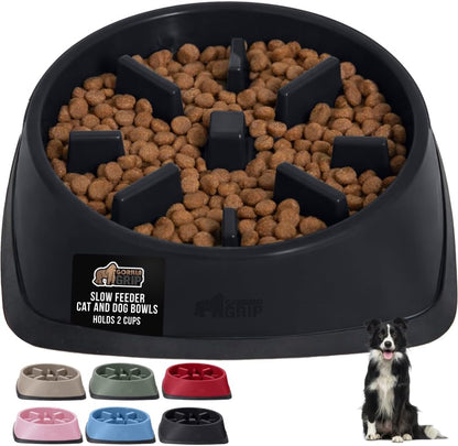 GORILLA GRIP® Patented BPA Free Slow Feeder Dog Bowls, Interactive Puzzle Toy for Dogs and Cats Food Training Enrichment, Keeps Pets Busy and Prevents Puppy Overeating, Small Breeds, 1 Cup, Gray