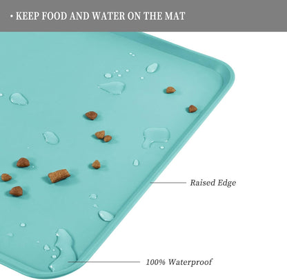 Reopet Waterproof Pet Feeding Mat, Non-Slip Silicone Placemats for Dog Cat Food and Water Bowl, High Raised Edges to Prevent Spills and Protect Floors