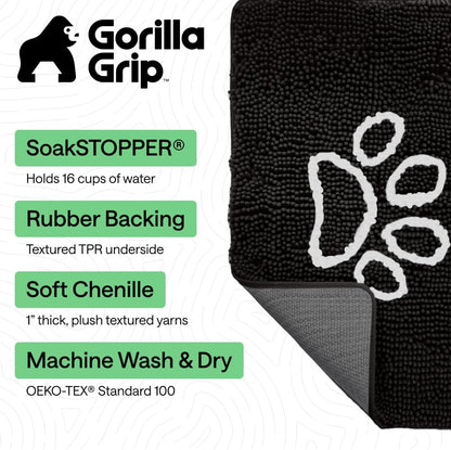 GORILLA GRIP SoakSTOPPER Dog Door Mat, 30x20 Machine Washable Rug Absorbent Doormat Captures Moisture Mud Dirt, Quick Dry Soft Chenille Entryway Rugs Indoor Entrance Mats for Dog Paws, Paw Grey