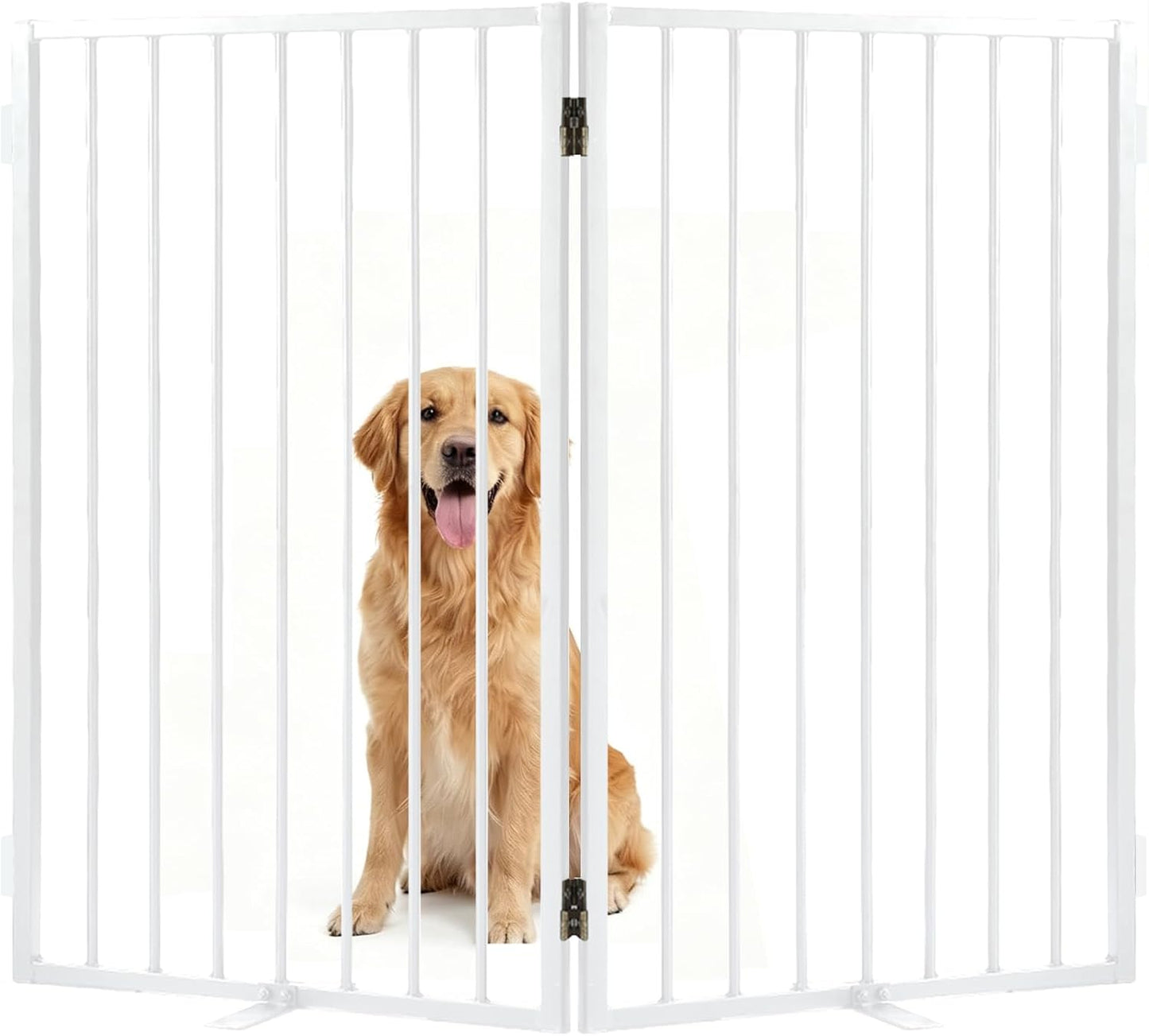 Metal Freestanding Dog Gate with Cat Door for Outdoor Indoor,80" Extra Wide Foldable Pet Fence,30" Tall Dog Gate for Large Opening,Stairs,Hallways,Doorways,Deck,Yard,with 3PCS Support(4 Panels,Black)