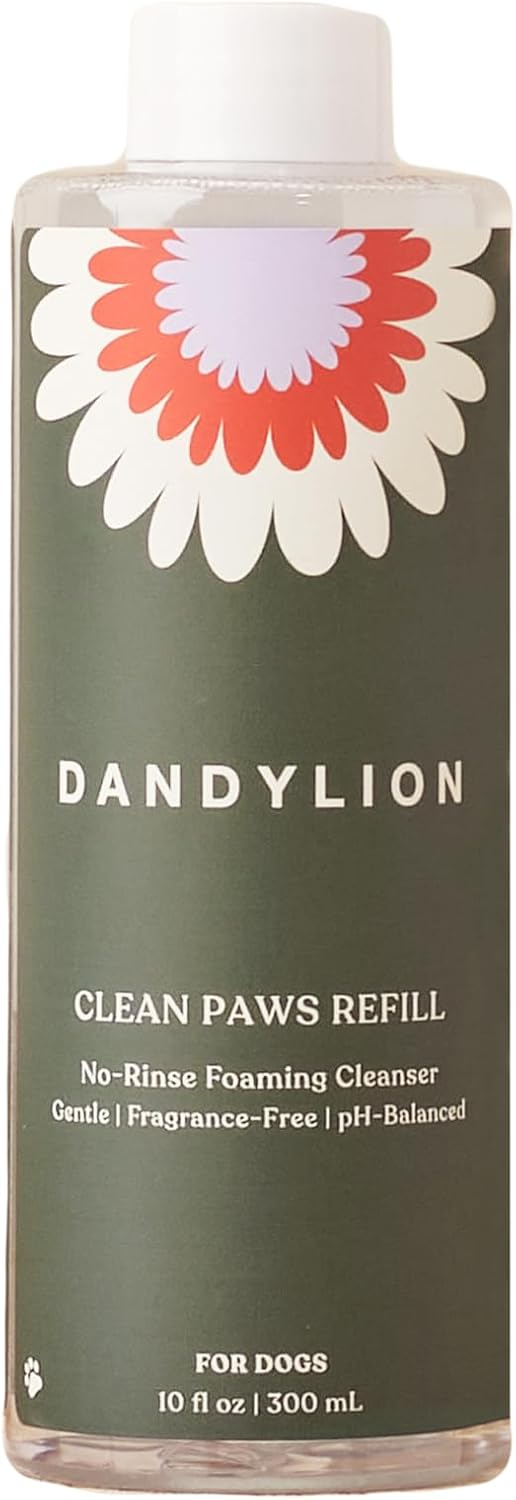 Dandylion Dog Paw Cleaner, Clean Paws, Dog Paw Washer, No Rinse Foam Cleaner for Dogs, Fragrance Free pH Balanced Foaming Washer with Silicone Brush, Pet Cleaning Supplies, 5 fl oz