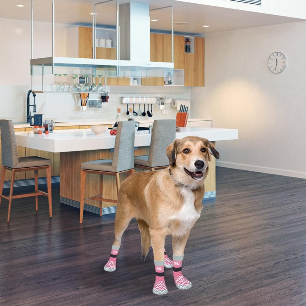 PUPTECK Anti Slip Dog Socks with Double Grippers for Hardwood Floors, Shoes for Hot/Cold Pavement, Boots & Paws Protectors to Prevent Licking, Traction Booties for Senior Small Large Dogs