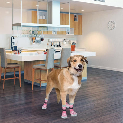 PUPTECK Anti Slip Dog Socks with Double Grippers for Hardwood Floors, Shoes for Hot/Cold Pavement, Boots & Paws Protectors to Prevent Licking, Traction Booties for Senior Small Large Dogs