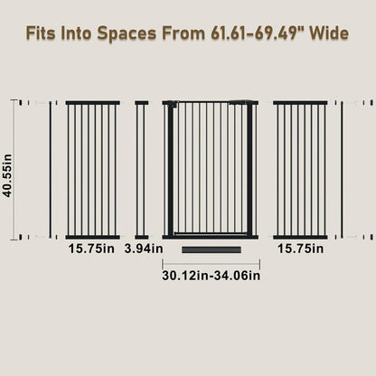 WAOWAO 40.55" Extra Tall 1.37" Ultra Narrow Spacing 53.74-61.61" Extra Wide Dogs Pets Baby Gate Safety Indoor Puppy Pressure Mounted Gate No Drill Black Metal for Stairs,Doorways,Kitchen,Hallway