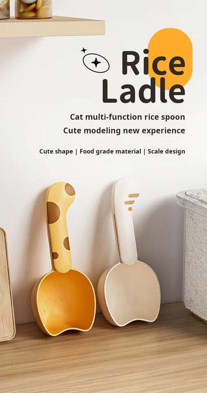 Pet Food Scoop with Measuring Scale, Long Handle Rice Scoop with Bag Clip, Multi-Purpose Measuring Cup for Dog Food, Cat Food, Rice, Grain, Kitchen Storage Scoop (Yellow)