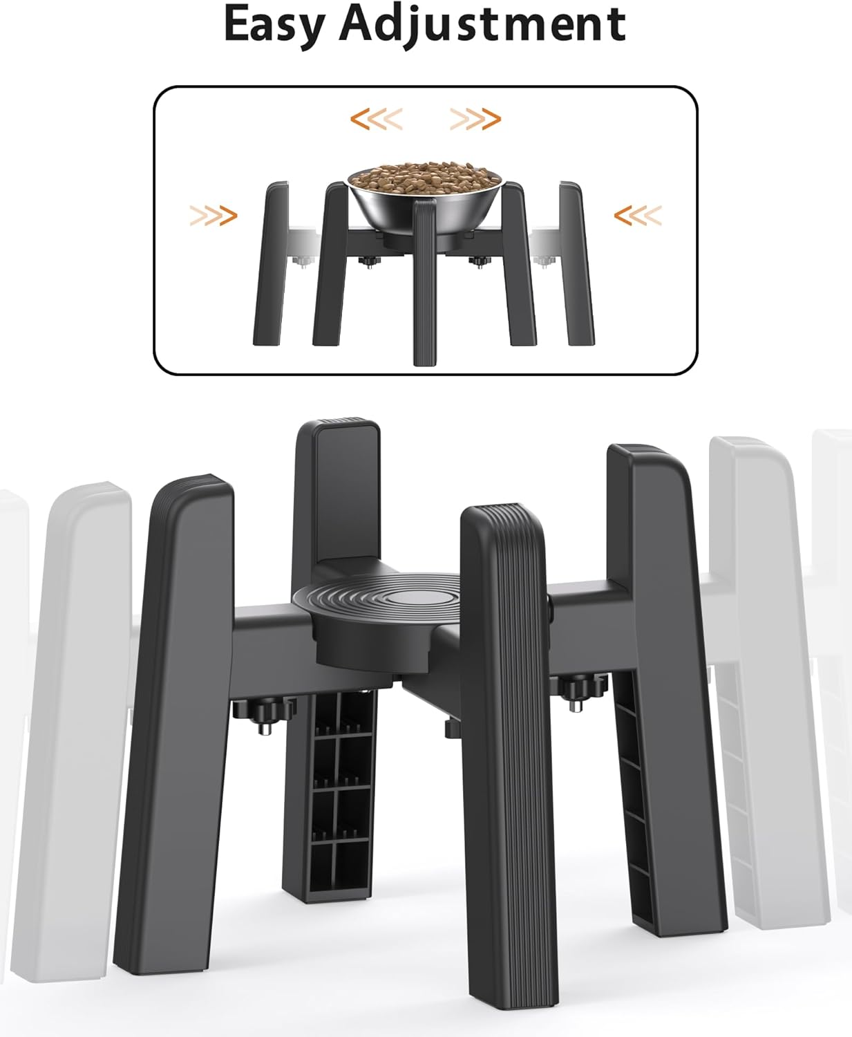 CZPET Dog Bowl Stand with Adjustable Height and Width [Stand Only], Elevated Pet Water & Food Feeder for Medium & Large Dogs, Stable and Anti-Slip Raied Bowl