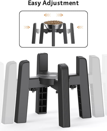 CZPET Dog Bowl Stand with Adjustable Height and Width [Stand Only], Elevated Pet Water & Food Feeder for Medium & Large Dogs, Stable and Anti-Slip Raied Bowl