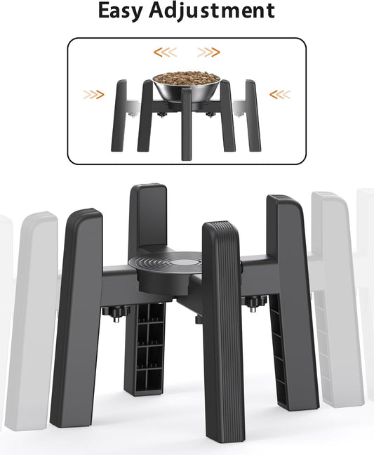 CZPET Dog Bowl Stand with Adjustable Height and Width [Stand Only], Elevated Pet Water & Food Feeder for Medium & Large Dogs, Stable and Anti-Slip Raied Bowl