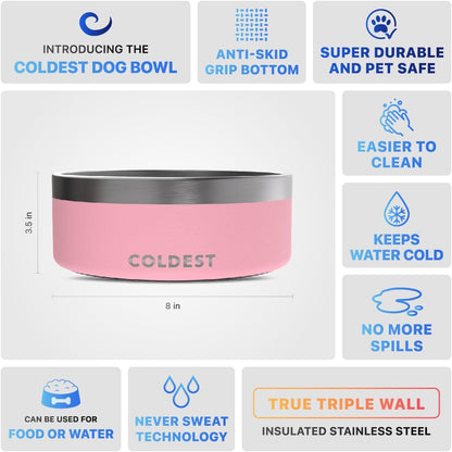 Coldest Dog Bowl - Anti Rust Metal, Non Slip, 3 Layers Insulated Stainless Steel Dog Bowls - Spill Proof & Heavy Duty - Water Bowl for Dogs, Cats & Pets, Dish Washer Safe (21 oz, Stealth Black)