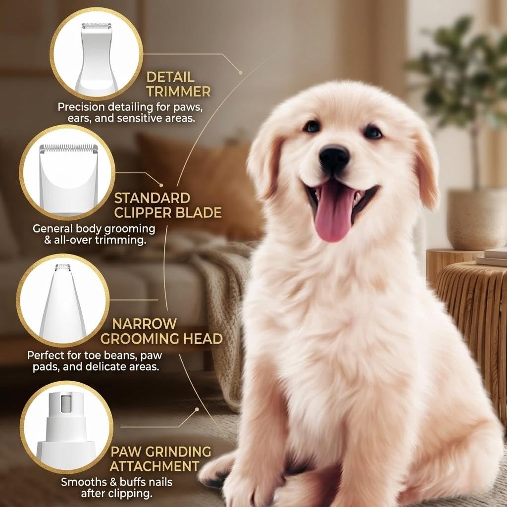 Dog Grooming Clippers Kits, IPX7 Waterproof Low Noise Pet Clipper for Dogs & Cats, Cordless USB Rechargeable Pet Hair Clipper, Paw Trimmer & Nail Grinder, Professional Grooming Set for Home Use