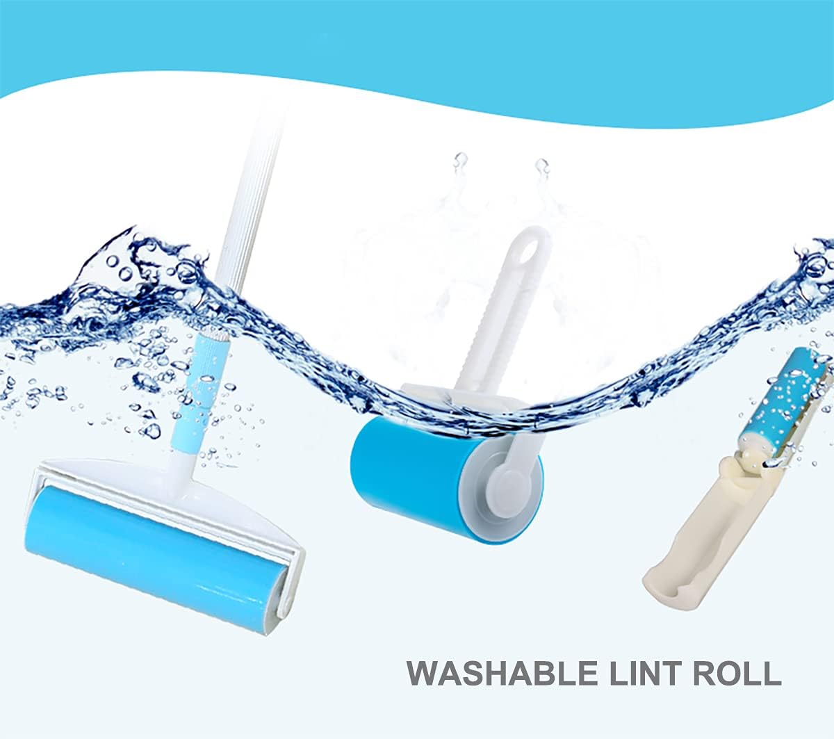 Pet Hair Remover with Long Handle, Resuable Lint Roller Cat Dog Hair Remover, Washasble Sticky, Reusable （1 Long Handle 1 Wide Roller Plus 1 Medium Roller + 1 Travel