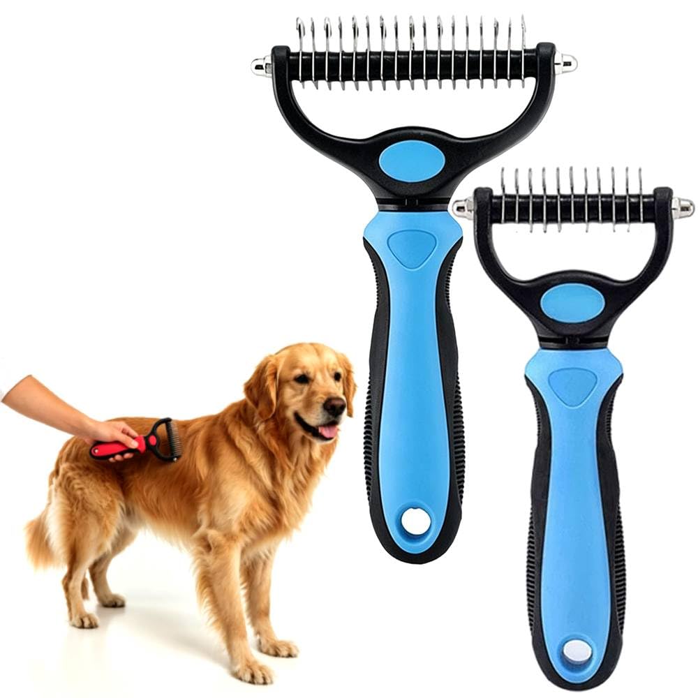 Deshedding Brush for Dogs and Cats: Undercoat Rake Pet Brush for Long Hair - Dematting Comb Removes Tangles Knots and Loose Fur, Grooming Tool for Thick Coats (blue, L)