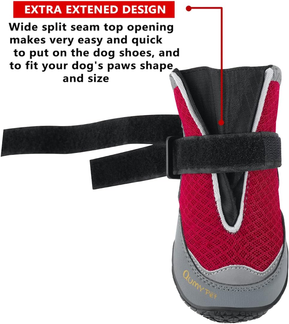 QUMY 4PCS Dog Boots for Large Dogs, Medium Dog Shoes & Paw Protectors for Hot Pavement, Summer Heat Protection, Mesh Breathable Nonslip Dog Booties for Hardfloors, Walking Running Hiking Black Size 6