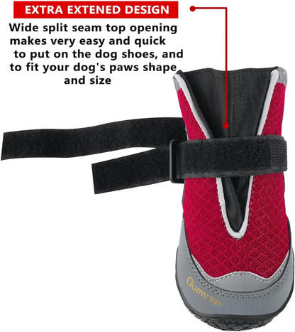 QUMY 4PCS Dog Boots for Large Dogs, Medium Dog Shoes & Paw Protectors for Hot Pavement, Summer Heat Protection, Mesh Breathable Nonslip Dog Booties for Hardfloors, Walking Running Hiking Black Size 6