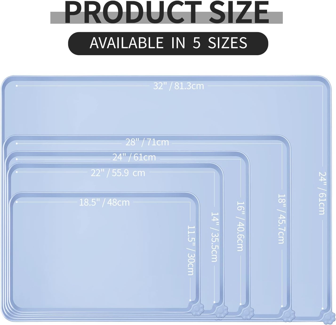 Reopet Waterproof Pet Feeding Mat, Non-Slip Silicone Placemats for Dog Cat Food and Water Bowl, High Raised Edges to Prevent Spills and Protect Floors