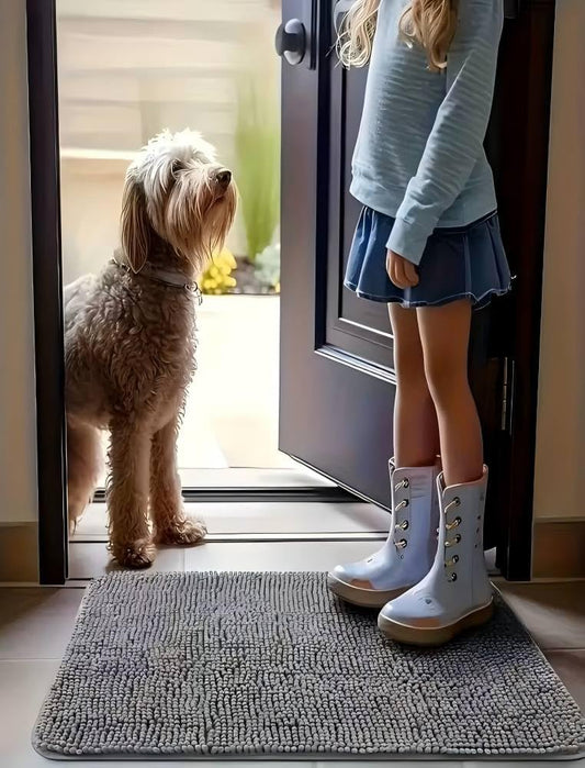 Dog Chenille Door Mat for Muddy Paws ，Absorbs Moisture and Dirt, Absorbent Non-Slip Washable Doormat, Quick Dry Chenille Mud Rug, Suitable for Living Room Bedroom, Indoor, Entrance, Home Decor，S