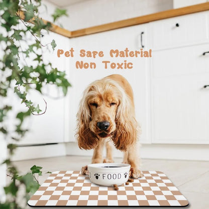 Dog Food Mats for Floors Waterproof, Pet Water Bowl Mats Pet Feeding Absorbent Placemats Plaid 12 * 20 inch