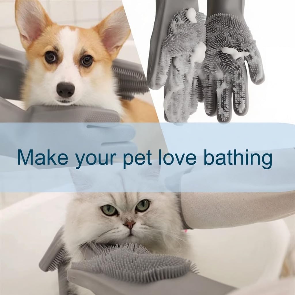 PETLUXE, Pet Grooming Gloves for Dogs & Cats, Silicone Deshedding Brush, Gentle Fur Remover, Bathing & Massage Gloves. 3 Colors Variation (Green)