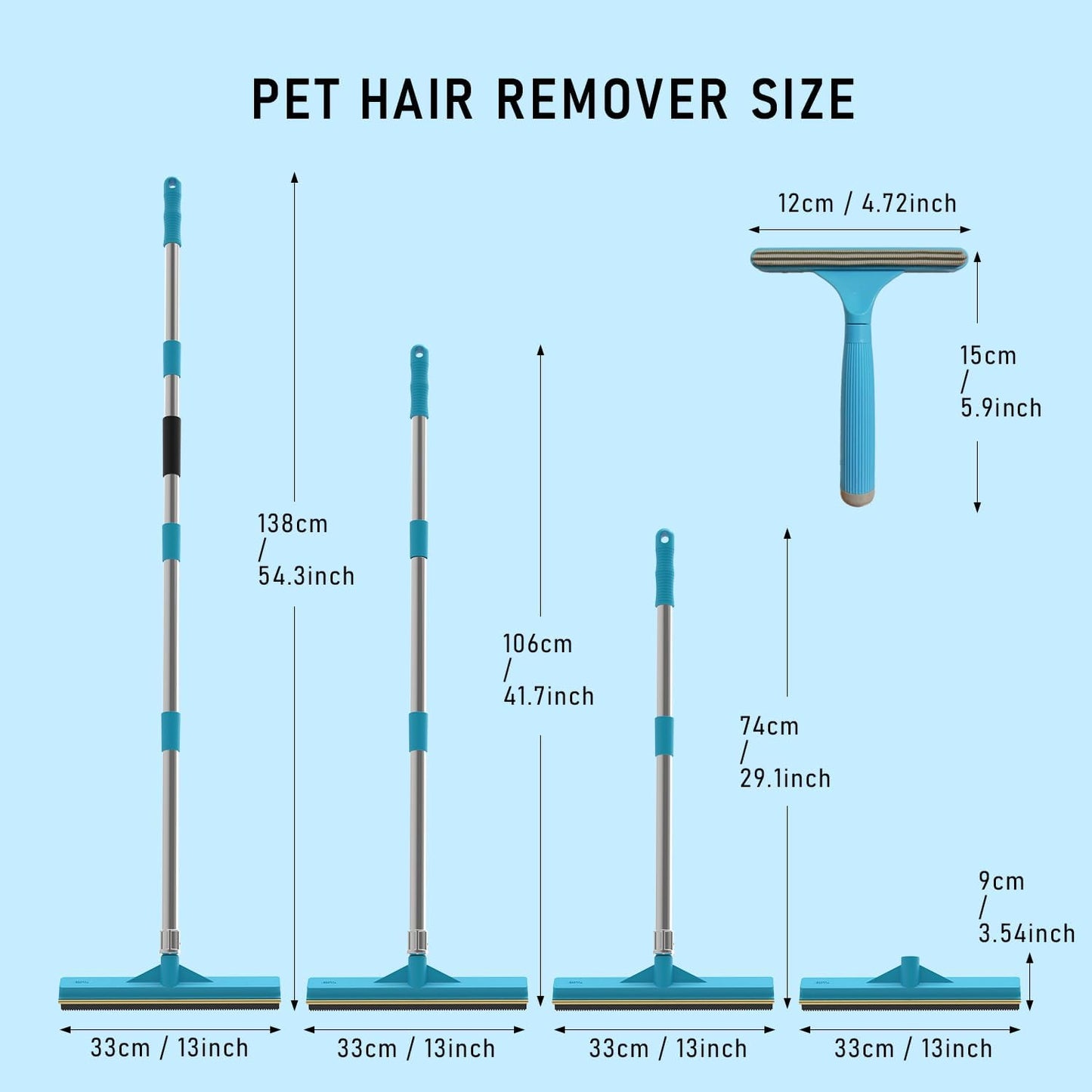 Upgraded Carpet Rake for Pet Hair Removal,2PCS Reusable Pet Hair Remover with 56” Adjustable Long Handle, 3 in 1 Rubber Broom and Carpet Brush Scraper for Rugs, Mats, Couch, Furniture