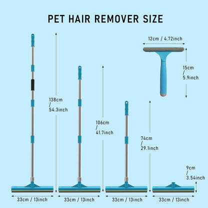 Upgraded Carpet Rake for Pet Hair Removal,2PCS Reusable Pet Hair Remover with 56” Adjustable Long Handle, 3 in 1 Rubber Broom and Carpet Brush Scraper for Rugs, Mats, Couch, Furniture