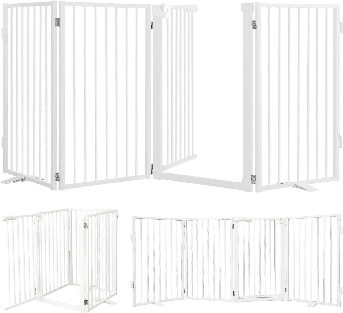 Snagle Paw Full Metal Freestanding Dog Gate,Indoor Dog Gate with Floor Protect Support Feet, 40x24 Inches Foldable Dogs Barrier for Stairs, Hallways and Doorways (24'' H 2 Panel, White