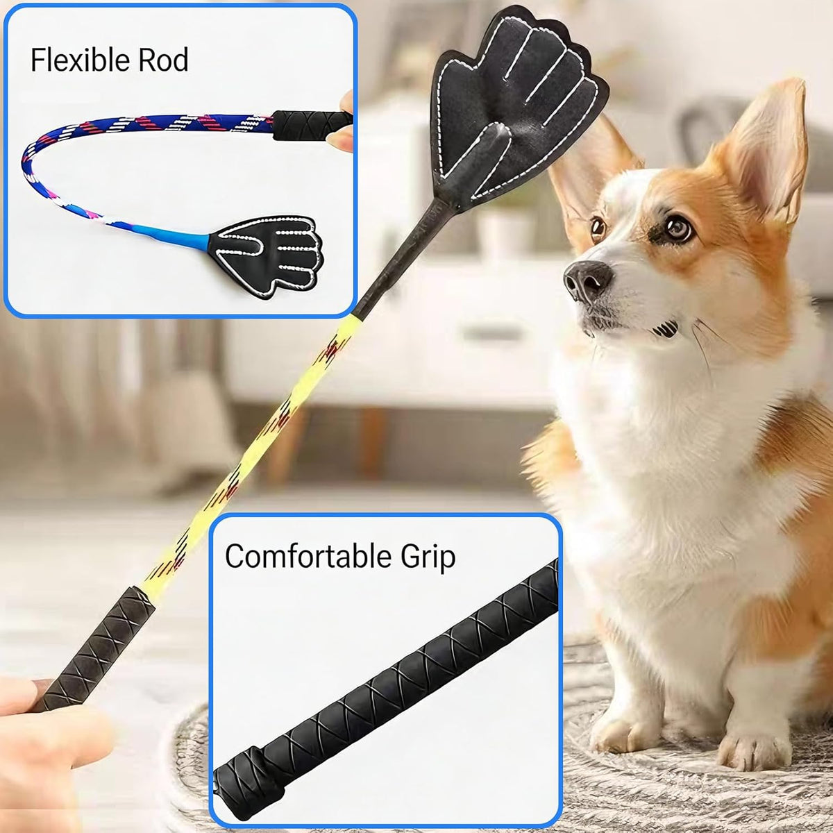 2 Pack 17" Lightweight Dog Training Stick Pole, Puppy Training Tools Whip with Anti-Slip Handle, Outdoor and Indoor Exercise Interactive Dog Pole for Small Medium Dogs