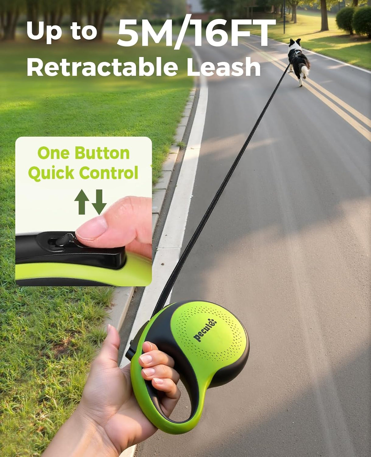 Retractable Dog Leash with Light, 16.4 ft Retractable Pet Leash with Anti-Slip Soft Grip, 360° Tangle-Free, One-Button Control, Reflective Leashes for Small Medium Dog Up to 66 lbs