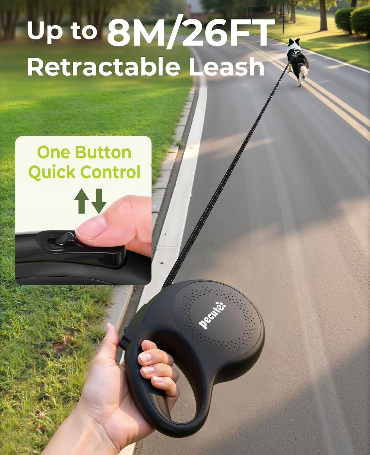 Retractable Dog Leash with Light, 16.4 ft Retractable Pet Leash with Anti-Slip Soft Grip, 360° Tangle-Free, One-Button Control, Reflective Leashes for Small Medium Dog Up to 66 lbs