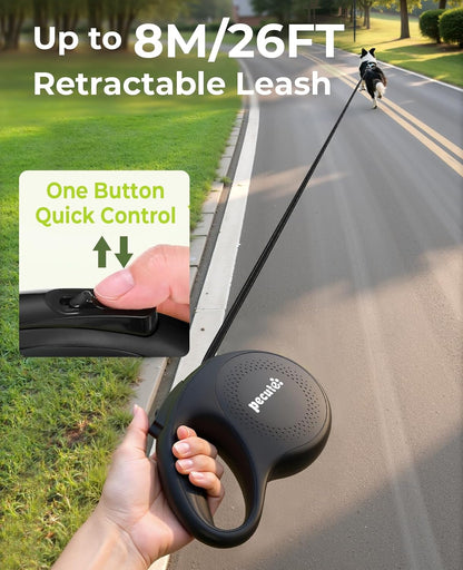 Retractable Dog Leash with Light, 16.4 ft Retractable Pet Leash with Anti-Slip Soft Grip, 360° Tangle-Free, One-Button Control, Reflective Leashes for Small Medium Dog Up to 66 lbs