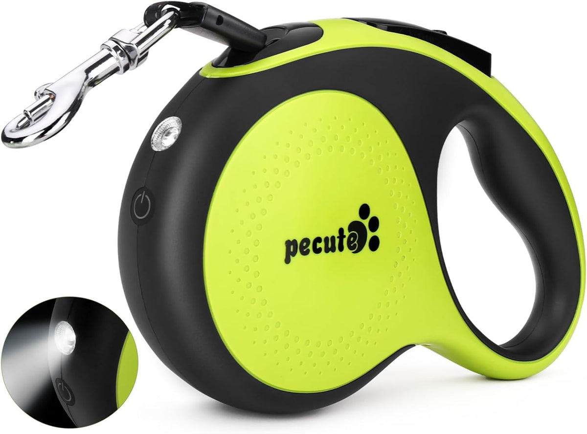 Retractable Dog Leash with Light, 16.4 ft Retractable Pet Leash with Anti-Slip Soft Grip, 360° Tangle-Free, One-Button Control, Reflective Leashes for Small Medium Dog Up to 66 lbs