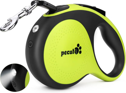Retractable Dog Leash with Light, 16.4 ft Retractable Pet Leash with Anti-Slip Soft Grip, 360° Tangle-Free, One-Button Control, Reflective Leashes for Small Medium Dog Up to 66 lbs