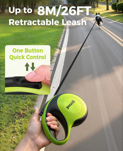Retractable Dog Leash with Light, 16.4 ft Retractable Pet Leash with Anti-Slip Soft Grip, 360° Tangle-Free, One-Button Control, Reflective Leashes for Small Medium Dog Up to 66 lbs