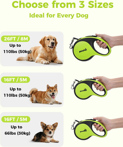 Retractable Dog Leash with Light, 16.4 ft Retractable Pet Leash with Anti-Slip Soft Grip, 360° Tangle-Free, One-Button Control, Reflective Leashes for Small Medium Dog Up to 66 lbs